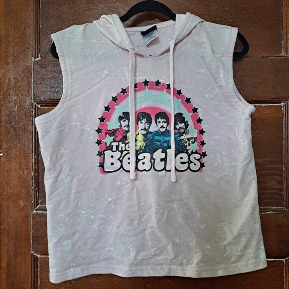 The Beatles Pink Washed Sleeveless Cropped Hoodie | Size M - Picture 6 of 8